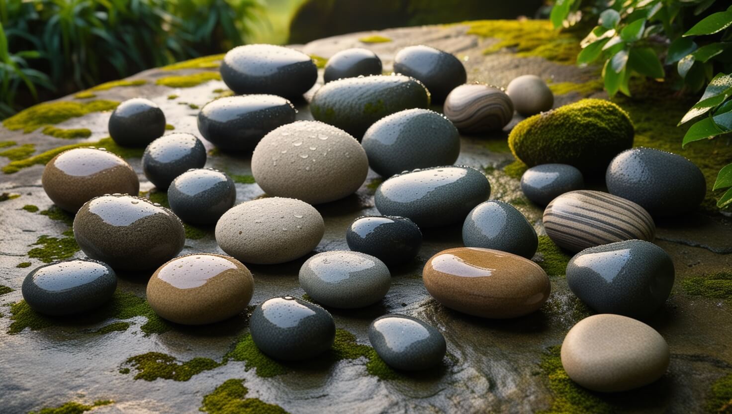 Vom Wasser rund geschliffene Steine