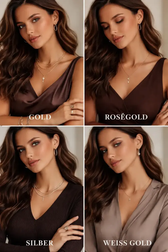 Welcher Schmuck zu braunem Kleid Metallwahl